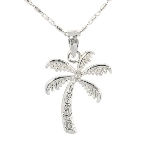 14K White Gold Palm Tree Pendant (S/M) (Chain Sold Separately)