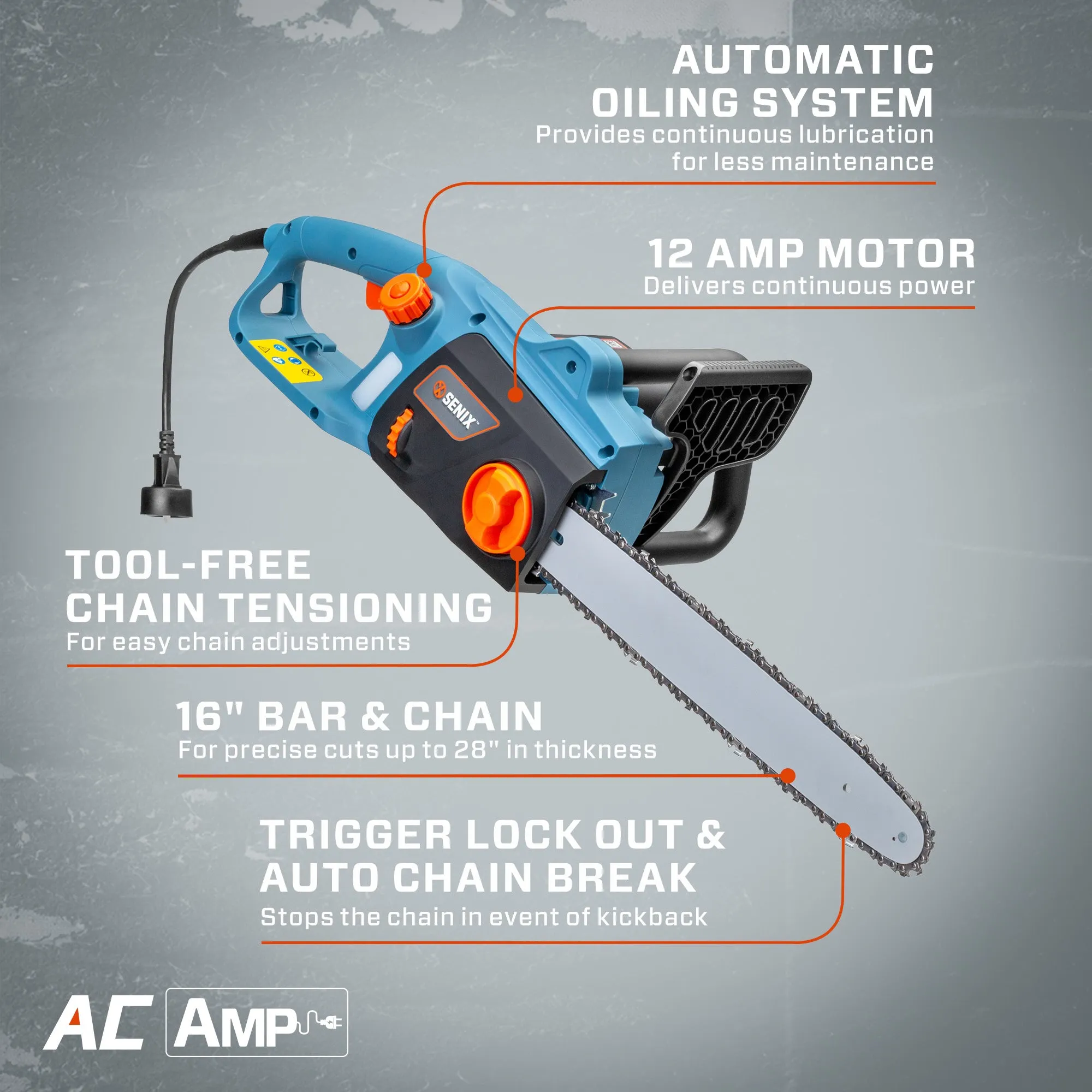 16-Inch 12 Amp Corded Electric Chainsaw, CSE12-M