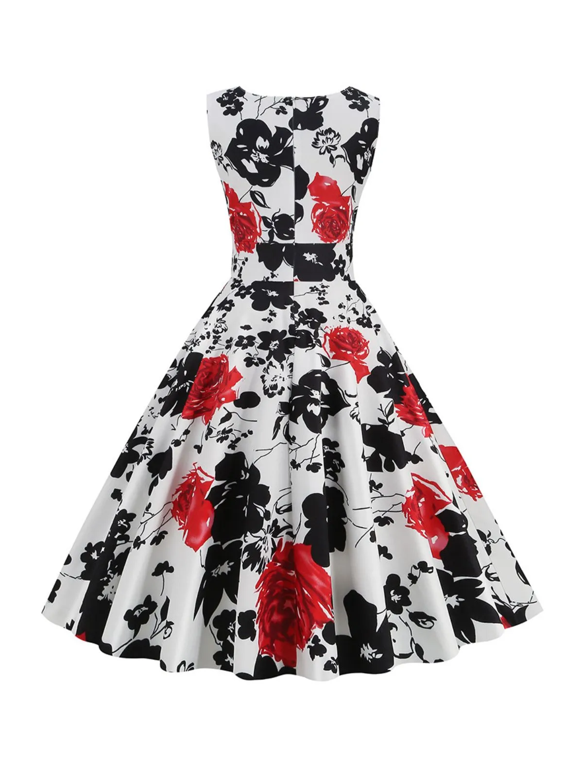 1950s V-Neck Floral Sleeveless Dress