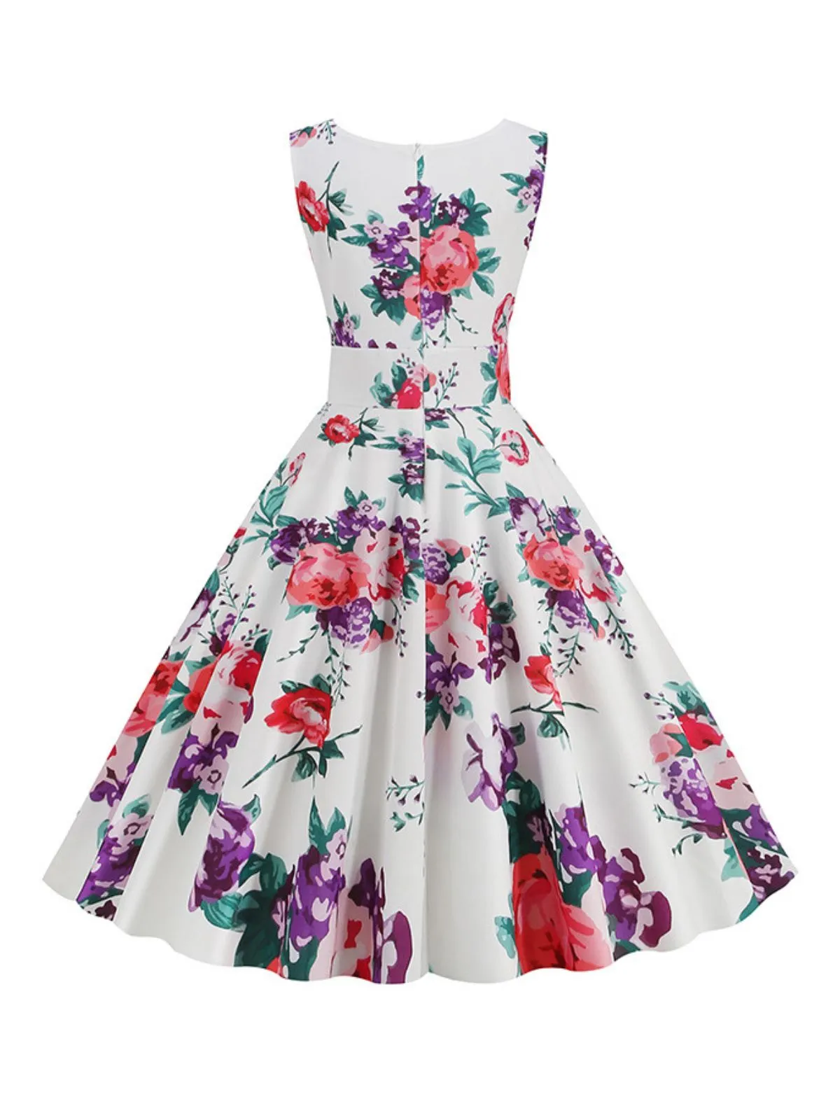 1950s V-Neck Floral Sleeveless Dress