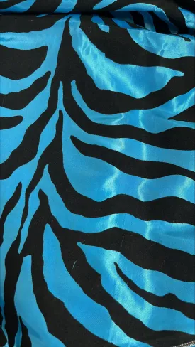1pc - Zebra Flocking Taffeta Table Linen 120" Round - Turquoise/Black