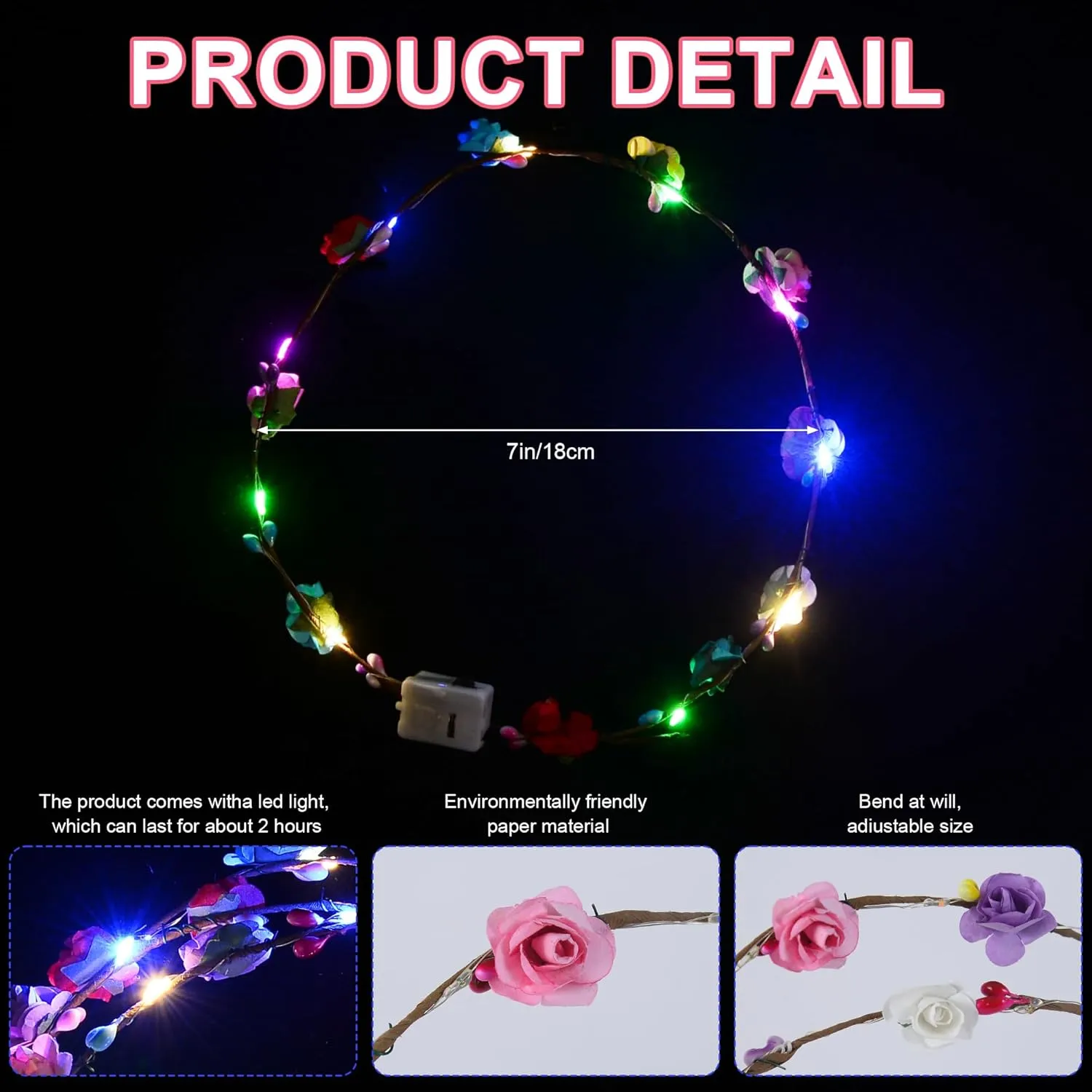 20 Pcs LED Flower Crowns Headbands,Light Up Headbands For Women,Glow In The Dark Headband Wreath,Suitable For Birthdays,Weddings, Halloween, Christmas, Role-Playing, Beach Parties