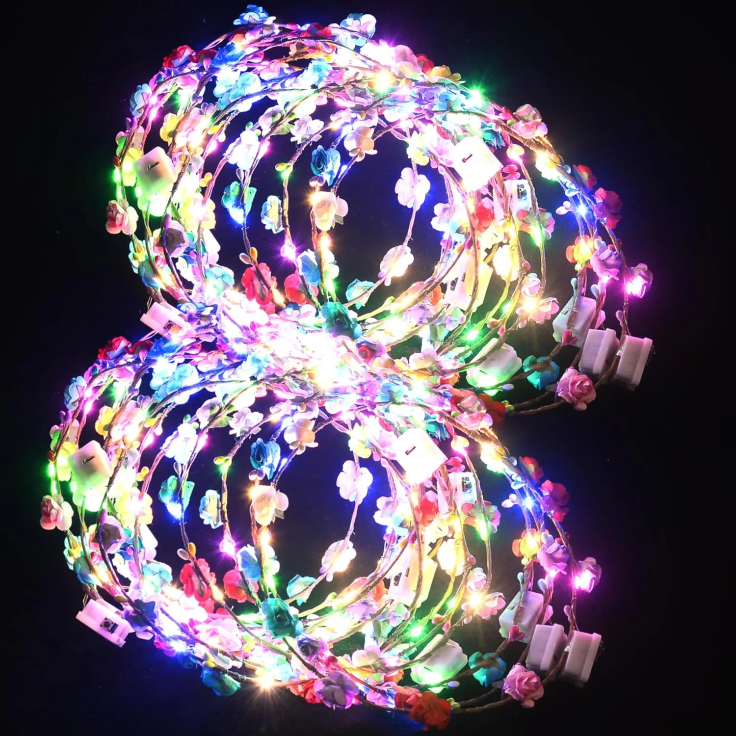 20 Pcs LED Flower Crowns Headbands,Light Up Headbands For Women,Glow In The Dark Headband Wreath,Suitable For Birthdays,Weddings, Halloween, Christmas, Role-Playing, Beach Parties