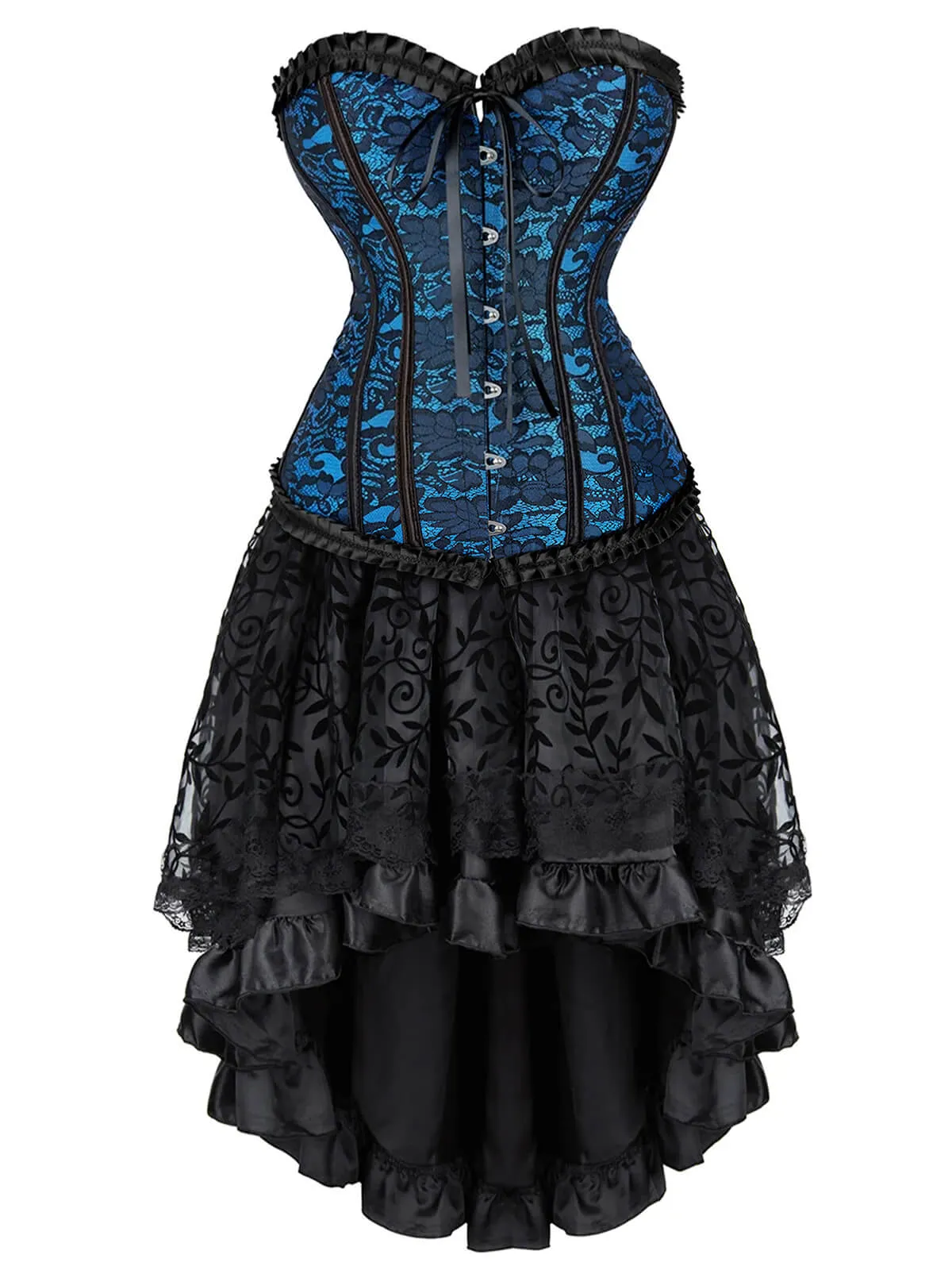 2PCS 1970s Steampunk Lace Corset & High Low Skirt