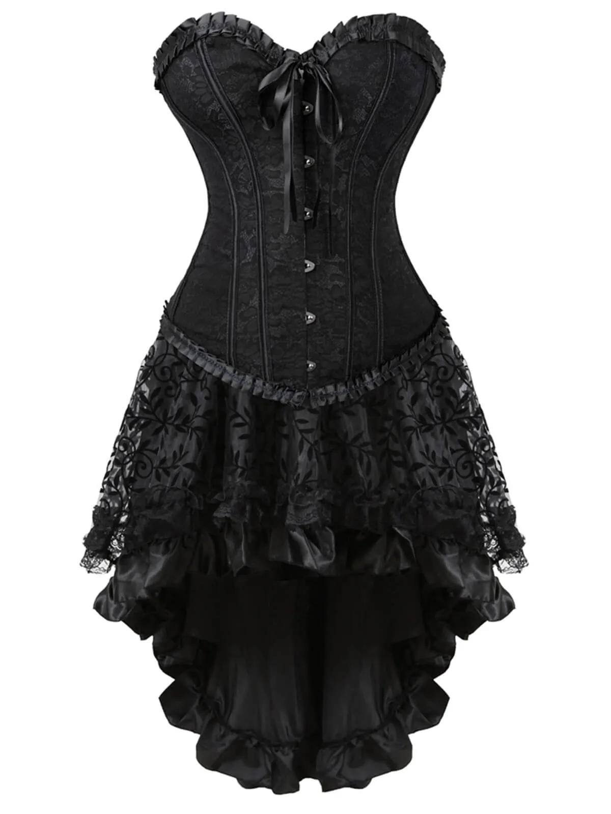 2PCS 1970s Steampunk Lace Corset & High Low Skirt