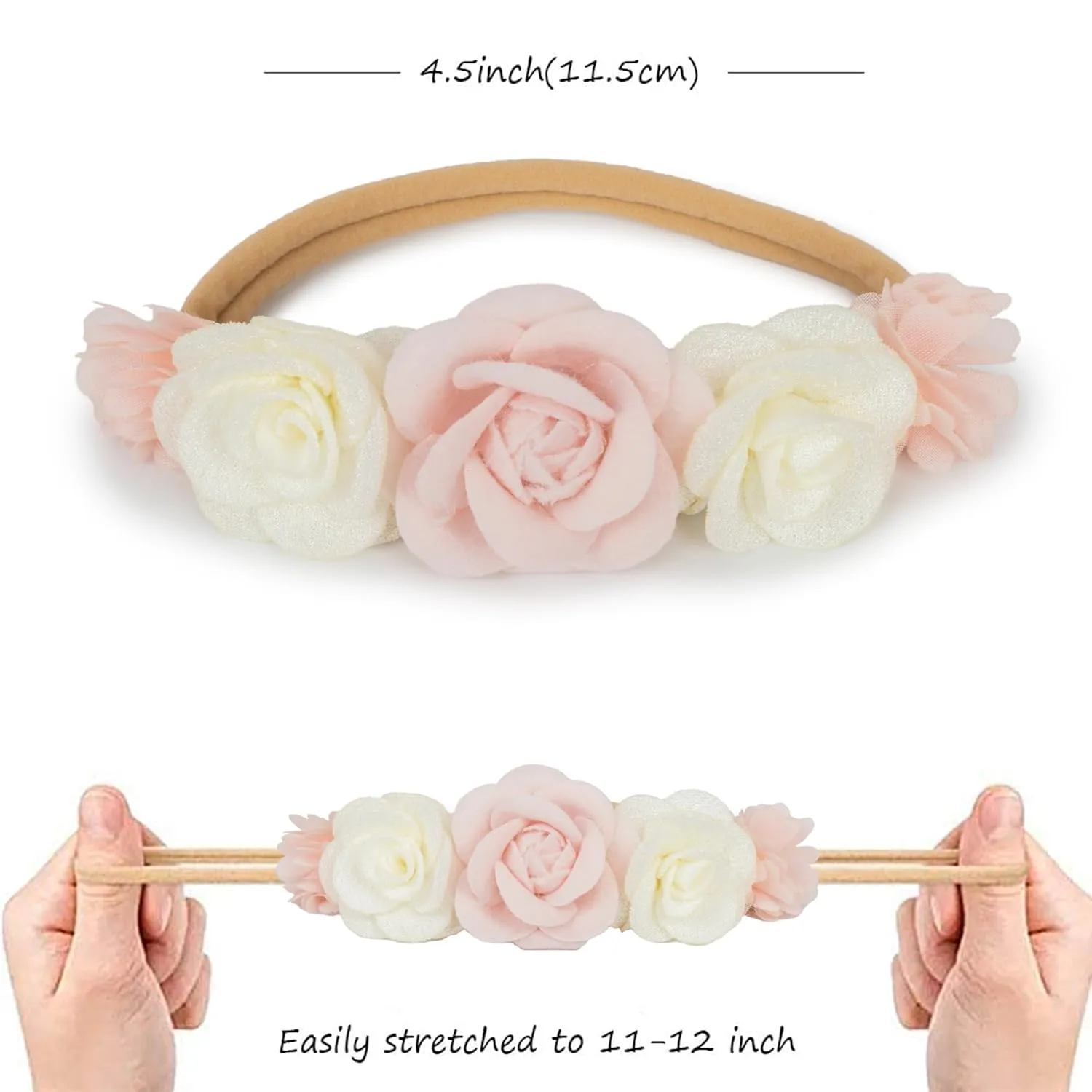 3PCS Baby Girl Flower Headbands Set Elastic Bow Hair Band Handmade Bow For Newborn Infant Toddler Pack