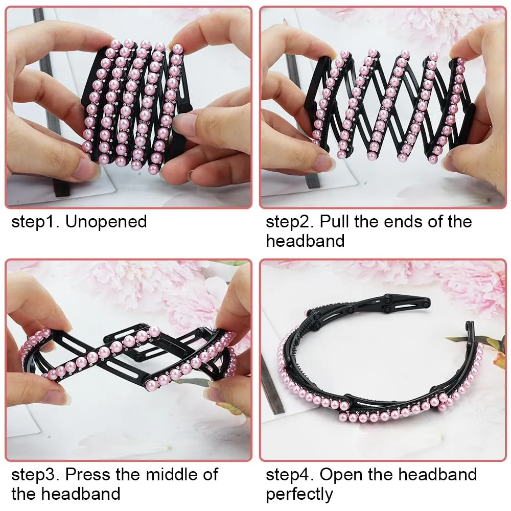 4 Pcs Retractable Pocket Headbands - Non Slip Portable Telescopic Hair Hoops,Foldable Headbands for Women Washing Makeup Travel Outdoor, Fashion Hair Accessories(A pack of 4)