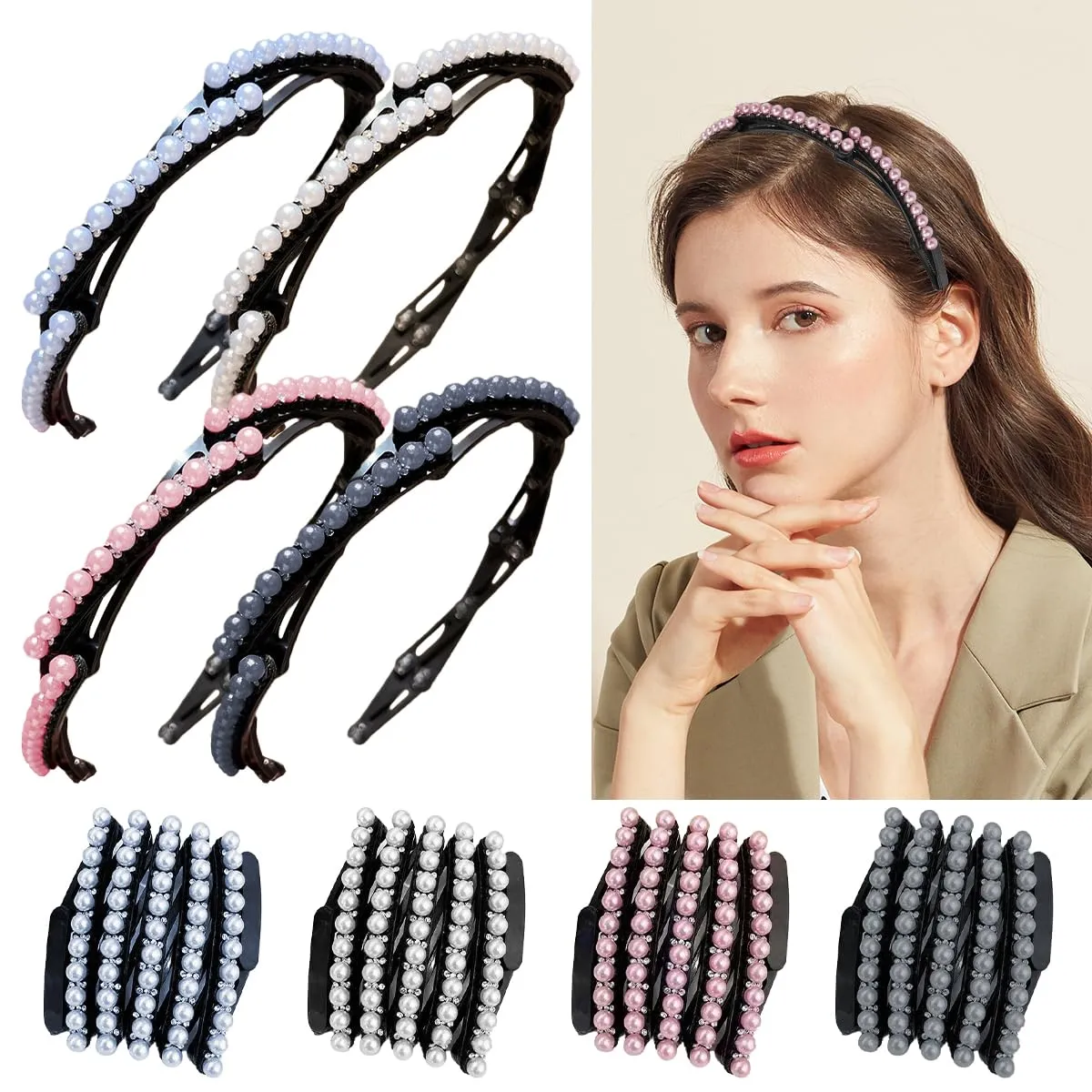 4 Pcs Retractable Pocket Headbands - Non Slip Portable Telescopic Hair Hoops,Foldable Headbands for Women Washing Makeup Travel Outdoor, Fashion Hair Accessories(A pack of 4)