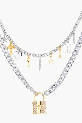 5-Piece Wholesale Lock Pendant Double-Layered Necklace
