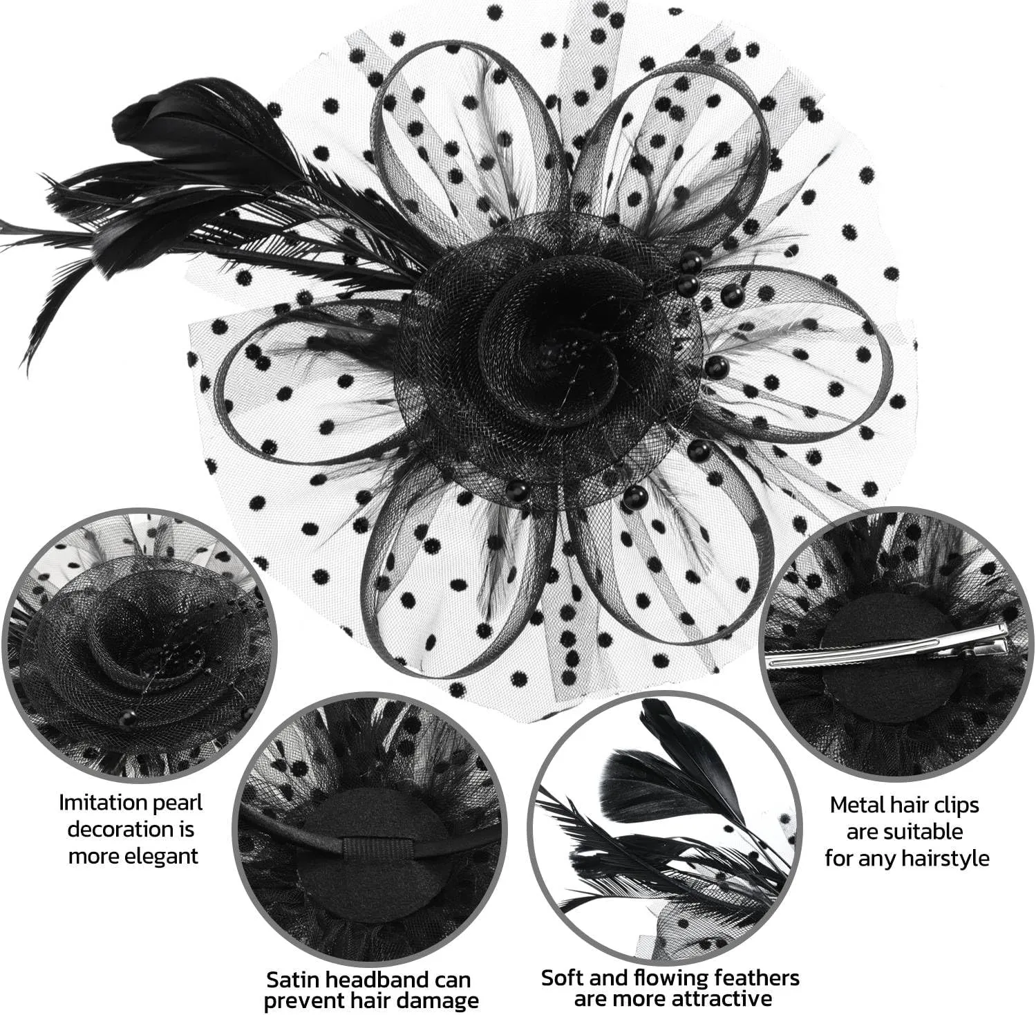 8 PCS Fascinators Hats for Women Tea Party Hat Wedding Mesh Ribbons Cocktail Fancy Flower Feathers Fascinator Clip