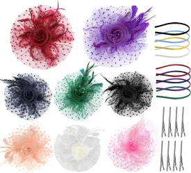 8 PCS Fascinators Hats for Women Tea Party Hat Wedding Mesh Ribbons Cocktail Fancy Flower Feathers Fascinator Clip