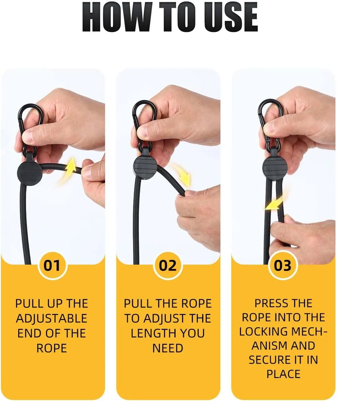 Adjustable Bungee Cords with Hooks, 6 Pack Thick Elastic Straps, Easy to Lengthen and Resecure (7"-48") Strong, Stretchy Tie Downs with Secure Hooks for Cargo, Camping, Tents, Luggage  All-Weather