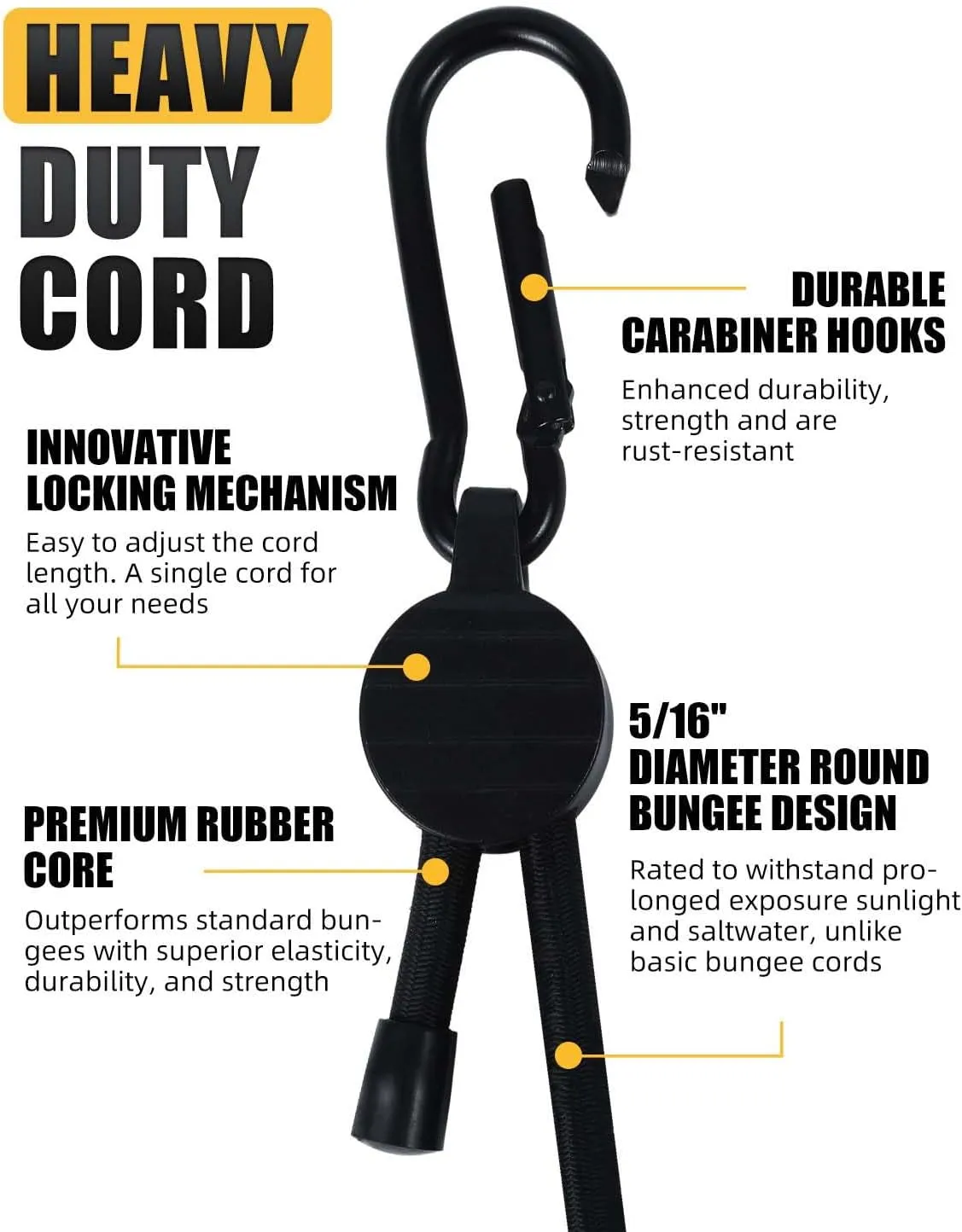 Adjustable Bungee Cords with Hooks, 6 Pack Thick Elastic Straps, Easy to Lengthen and Resecure (7"-48") Strong, Stretchy Tie Downs with Secure Hooks for Cargo, Camping, Tents, Luggage  All-Weather
