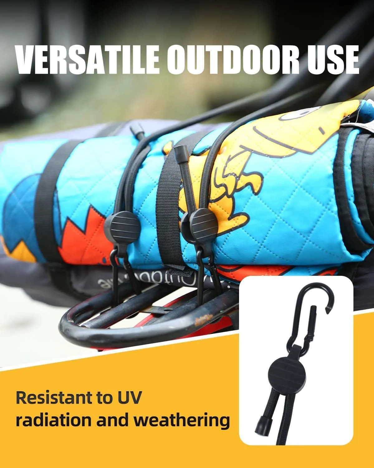 Adjustable Bungee Cords with Hooks, 6 Pack Thick Elastic Straps, Easy to Lengthen and Resecure (7"-48") Strong, Stretchy Tie Downs with Secure Hooks for Cargo, Camping, Tents, Luggage  All-Weather