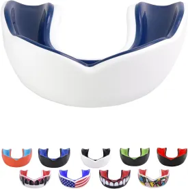 Adult Sports Mouth Guard (USA Flag, Fangs, 15  Colors to Choose from) - Mouthguard for Football, Boxing, Karate, Martial Arts, Rugby, MMA, Sparring, Hockey (Adult, Strapless)