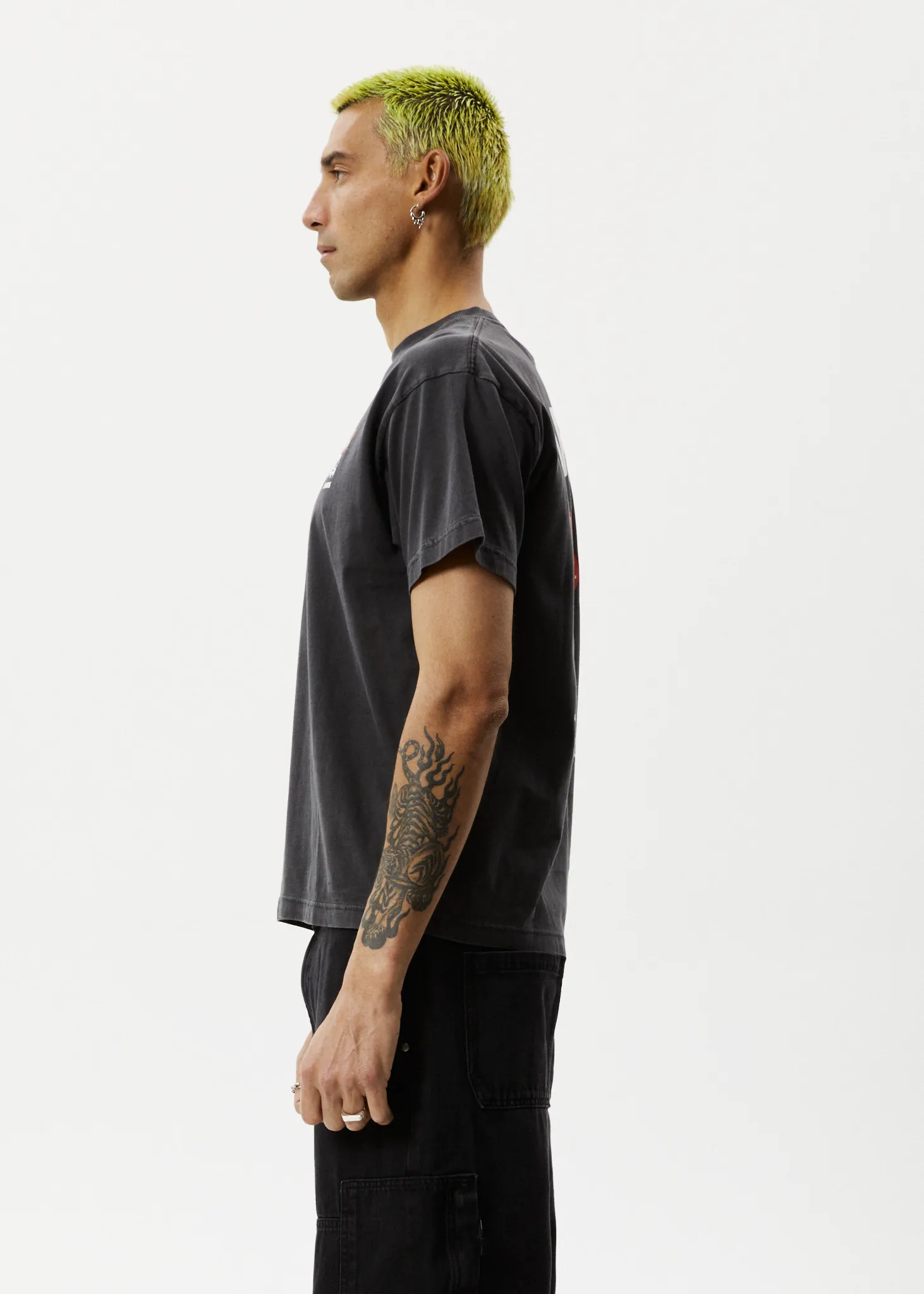 AFENDS Mens Caught In The Wild - Boxy Fit Tee - Stone Black