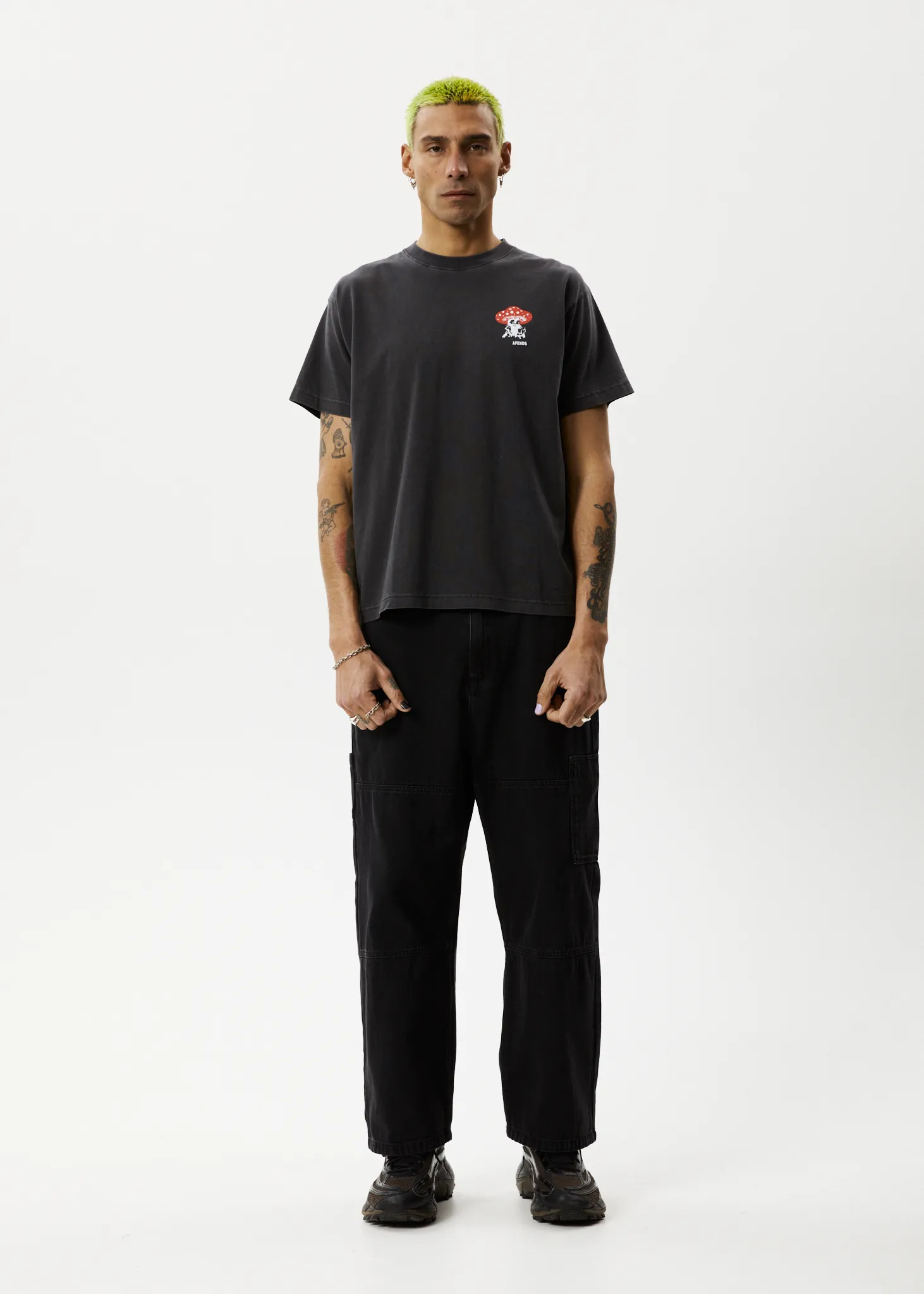 AFENDS Mens Caught In The Wild - Boxy Fit Tee - Stone Black