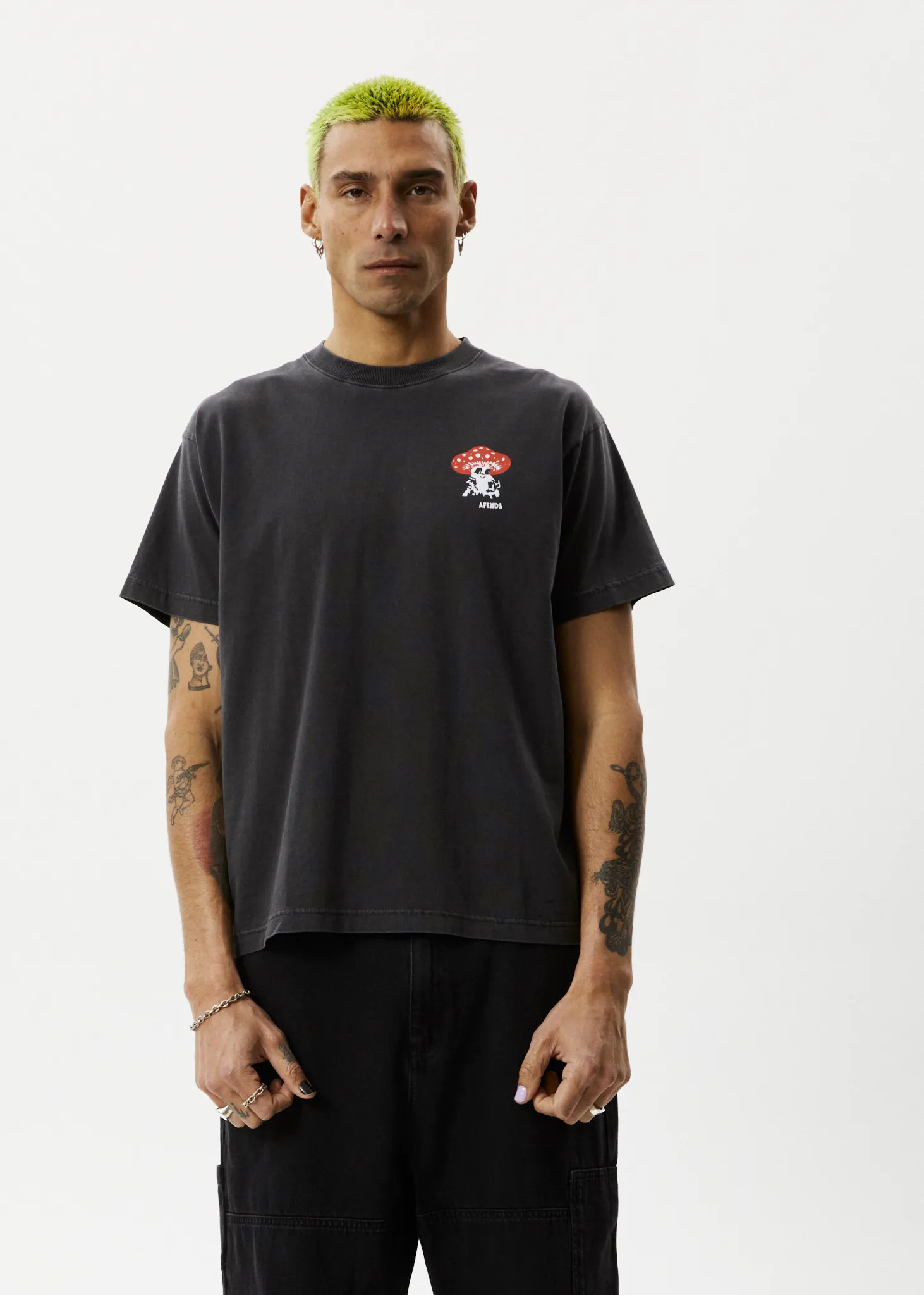 AFENDS Mens Caught In The Wild - Boxy Fit Tee - Stone Black