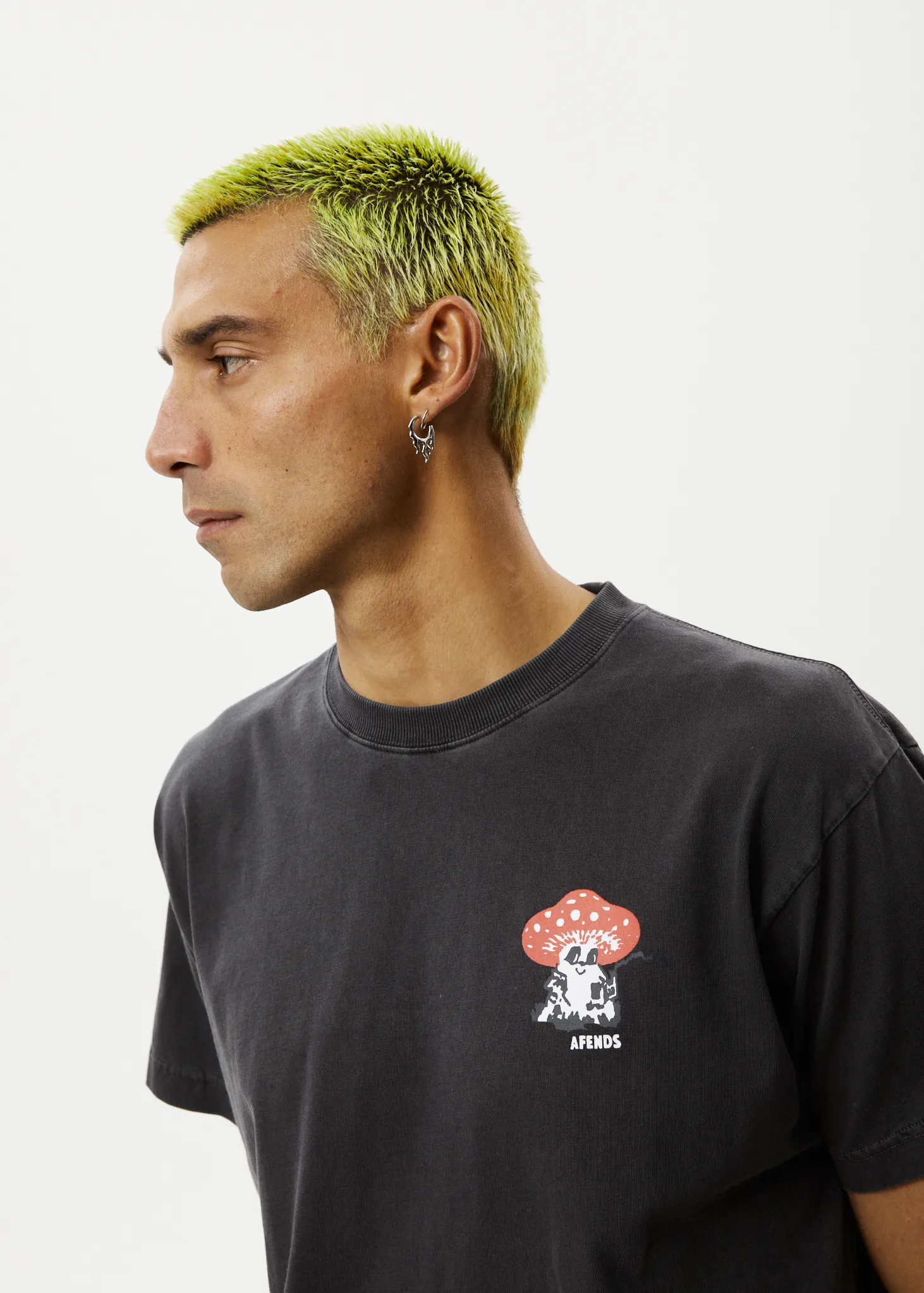 AFENDS Mens Caught In The Wild - Boxy Fit Tee - Stone Black