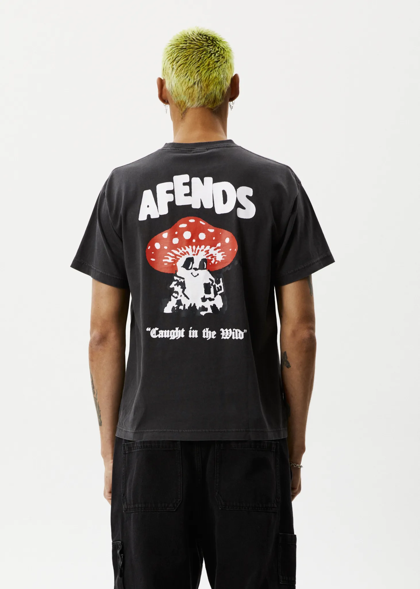 AFENDS Mens Caught In The Wild - Boxy Fit Tee - Stone Black