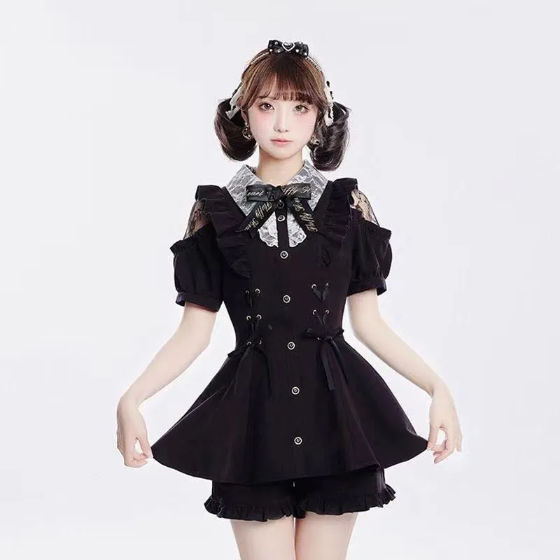 Alice's Japanese Girls' Lace Suit Temperament Personality Short Skirt   Shorts Two-Piece Set