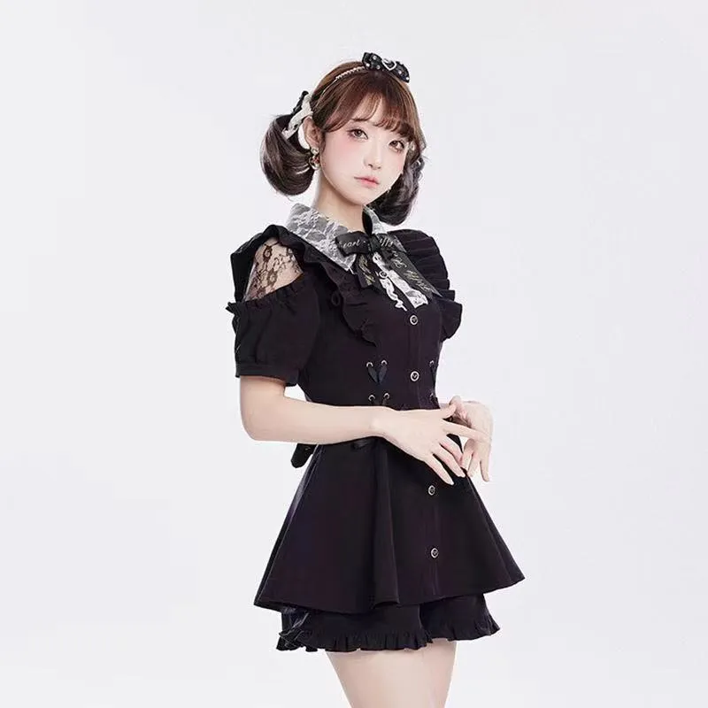 Alice's Japanese Girls' Lace Suit Temperament Personality Short Skirt   Shorts Two-Piece Set