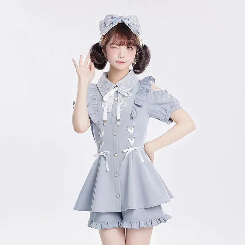 Alice's Japanese Girls' Lace Suit Temperament Personality Short Skirt   Shorts Two-Piece Set