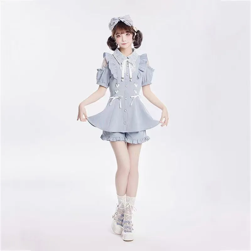 Alice's Japanese Girls' Lace Suit Temperament Personality Short Skirt   Shorts Two-Piece Set
