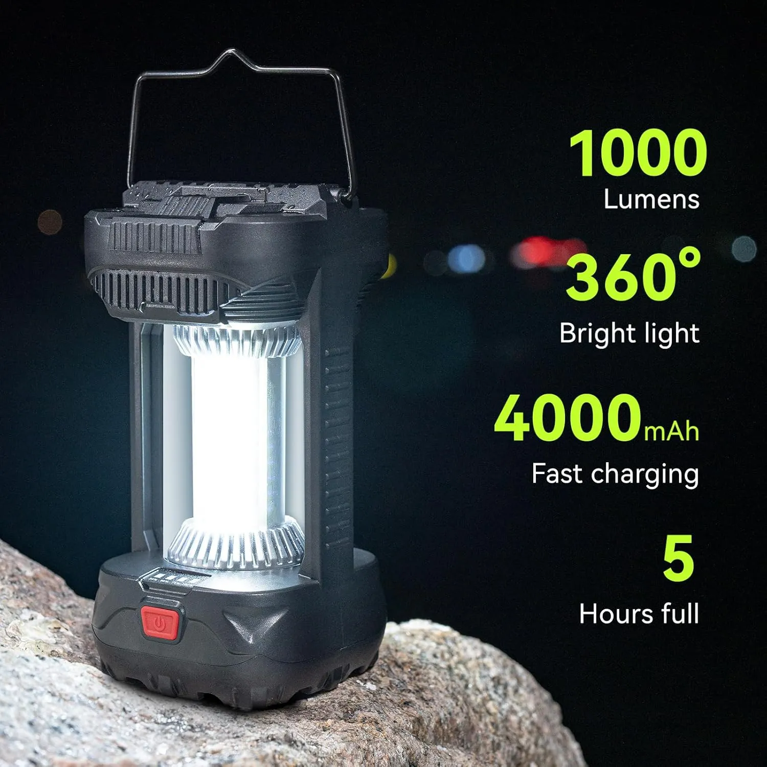 AlpsWolf 1000 Lumens Rechargeable Camping Lantern - 4000mAh Phone Charger, IPX4 Waterproof, 4 Light Modes & SOS Strobe, LED Flashlight Lantern for Camping, Power Outage, Emergencies (2 Pack-Black)