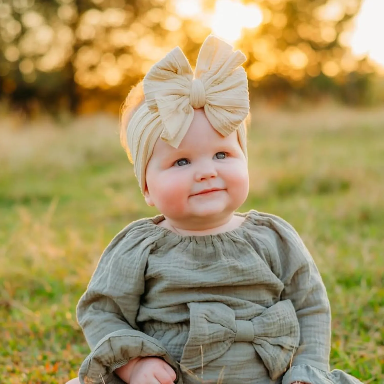 Baby Bows Headbands Nylon Hairbands Baby Girl Bows Hair Accessories for Infant Toddler Essentials (Beige Blush Pink, mid)