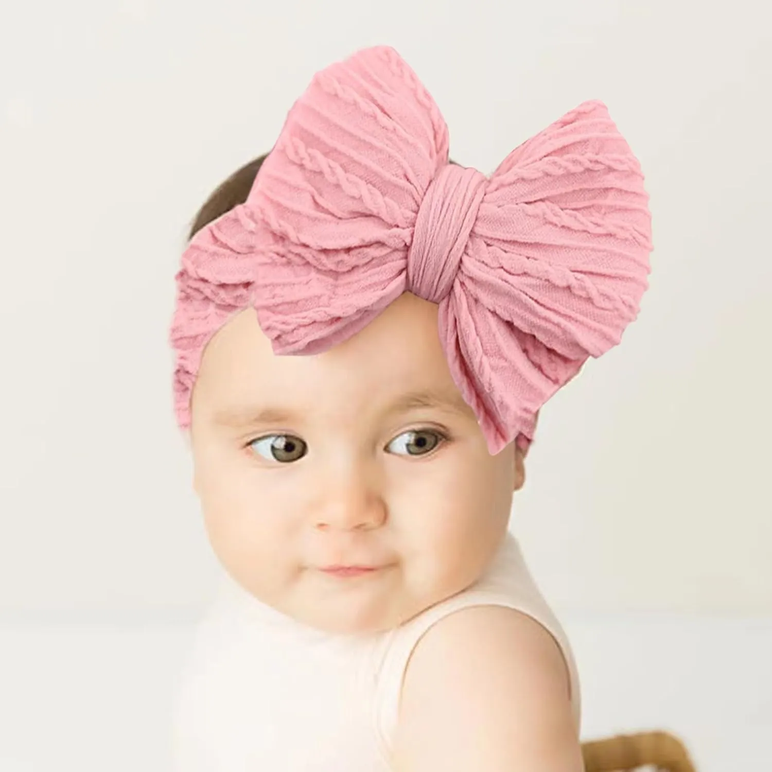 Baby Bows Headbands Nylon Hairbands Baby Girl Bows Hair Accessories for Infant Toddler Essentials (Beige Blush Pink, mid)