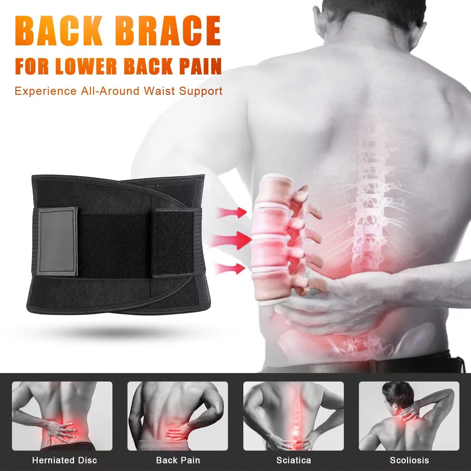 Back Brace for Lower Back Pain Relief Sciatica, Scoliosis, Herniated Disc, Breathable Back Support Belt for Women Men, Adjustable Lumbar Support Brace Body Shape Waist Trainer for Heavy Lifting, Gym,