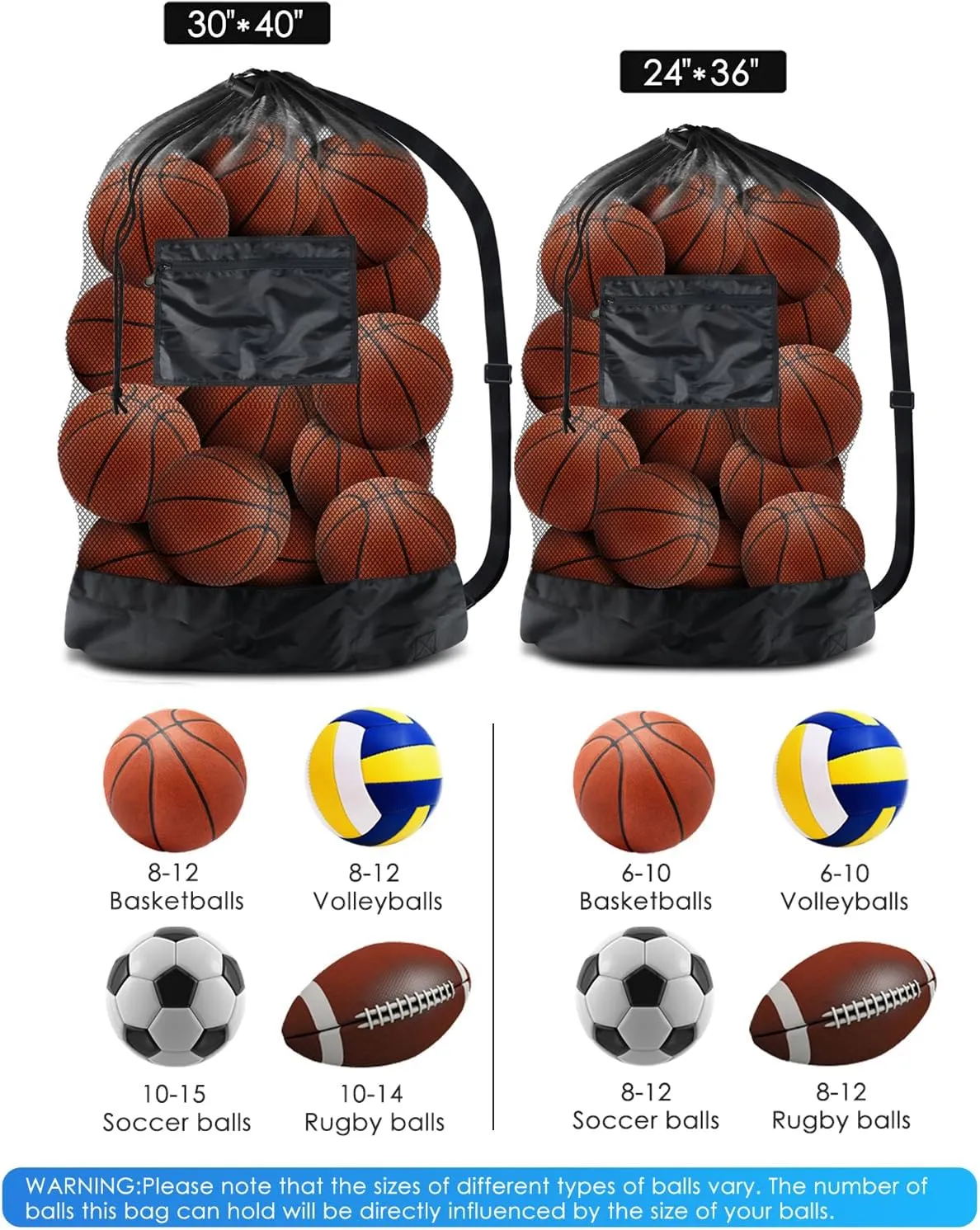 Ball Storage Net Bags, Sports Equipment Organizer for Garage/Outdoor/Pool/Gym/Beach, Drawstring Mesh Bag for Basketball/Football/Soccer/Volleyball/Swimming Gear/Toys
