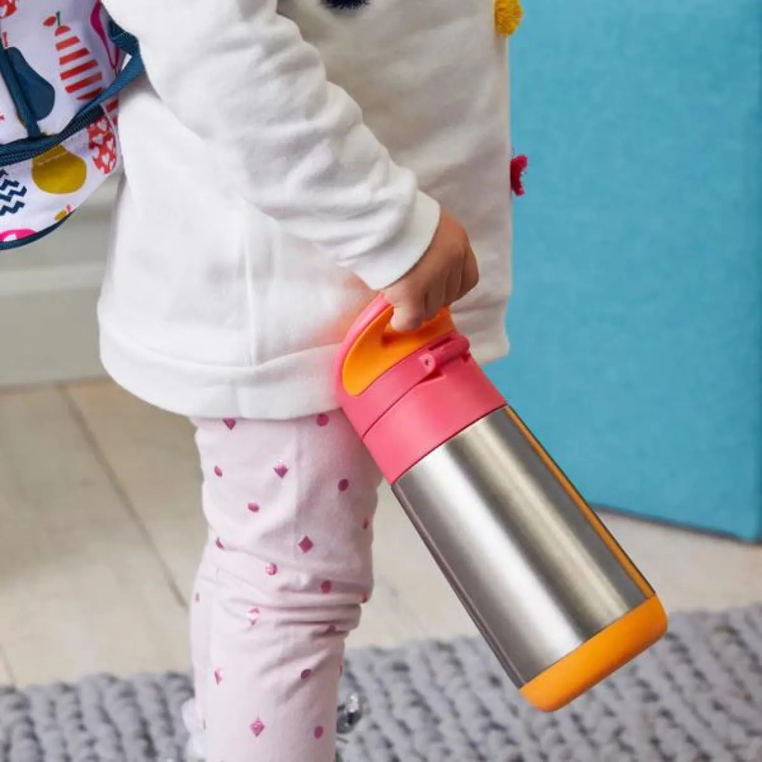 B.Box Insulated Straw Sipper Drink Water Bottle 350ml - Strawberry Shake Pink Orange