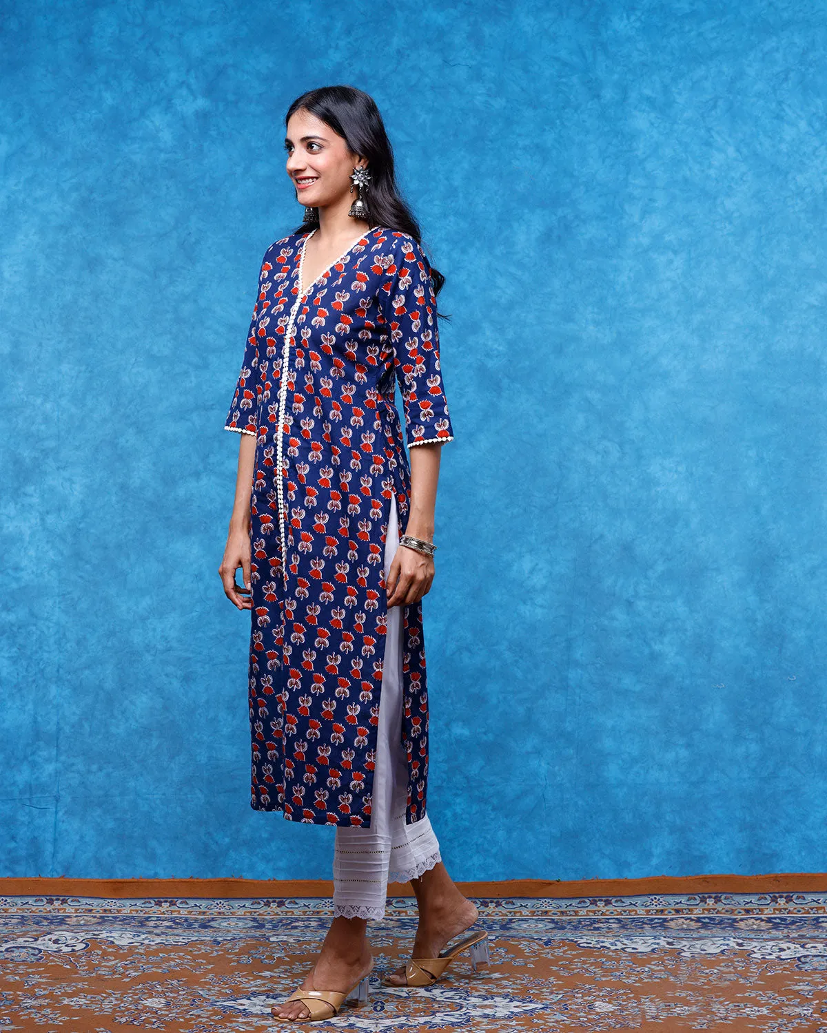 Blue Tulips Kurta With Lace