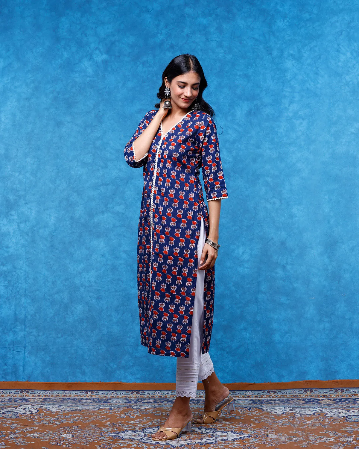 Blue Tulips Kurta With Lace
