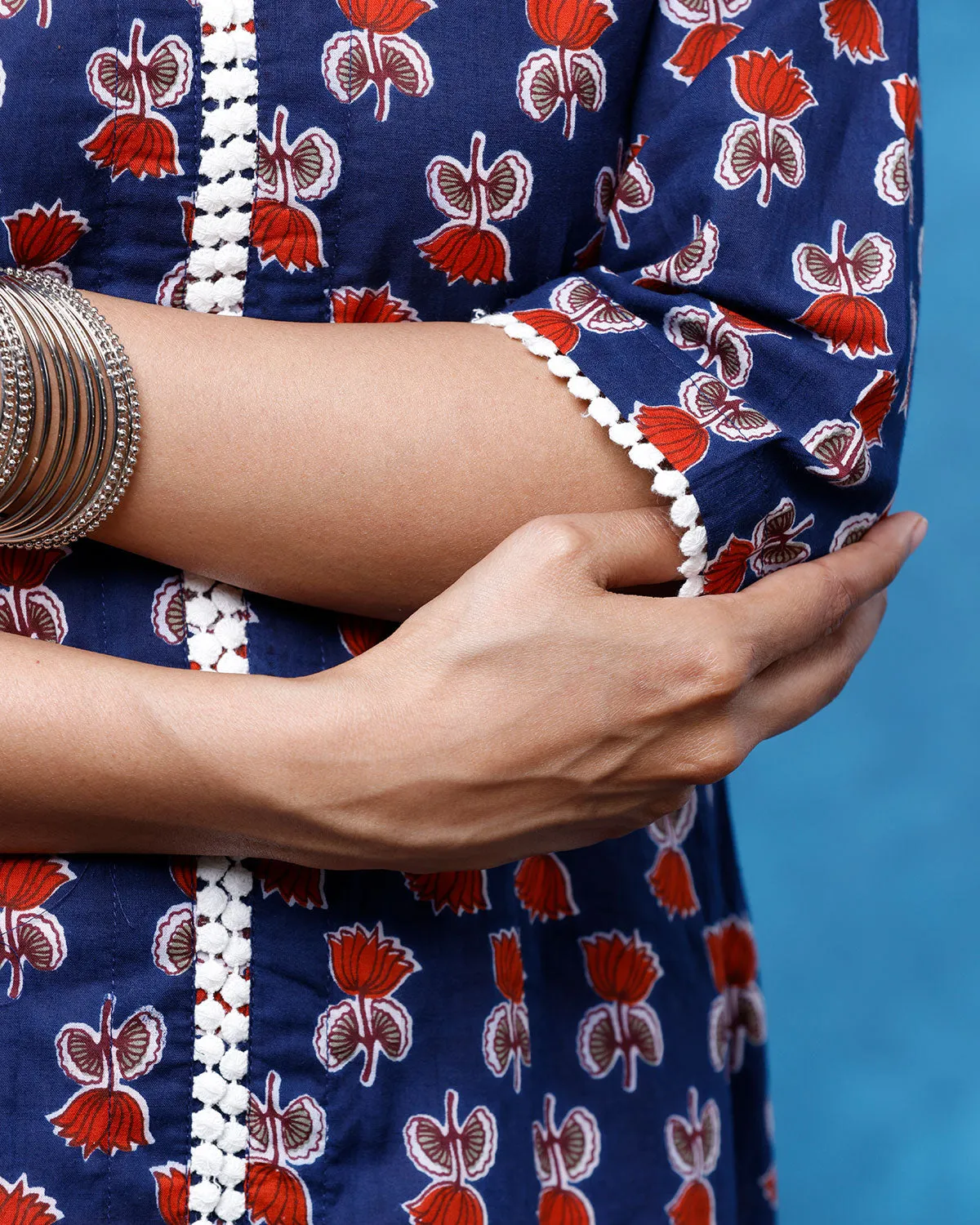 Blue Tulips Kurta With Lace