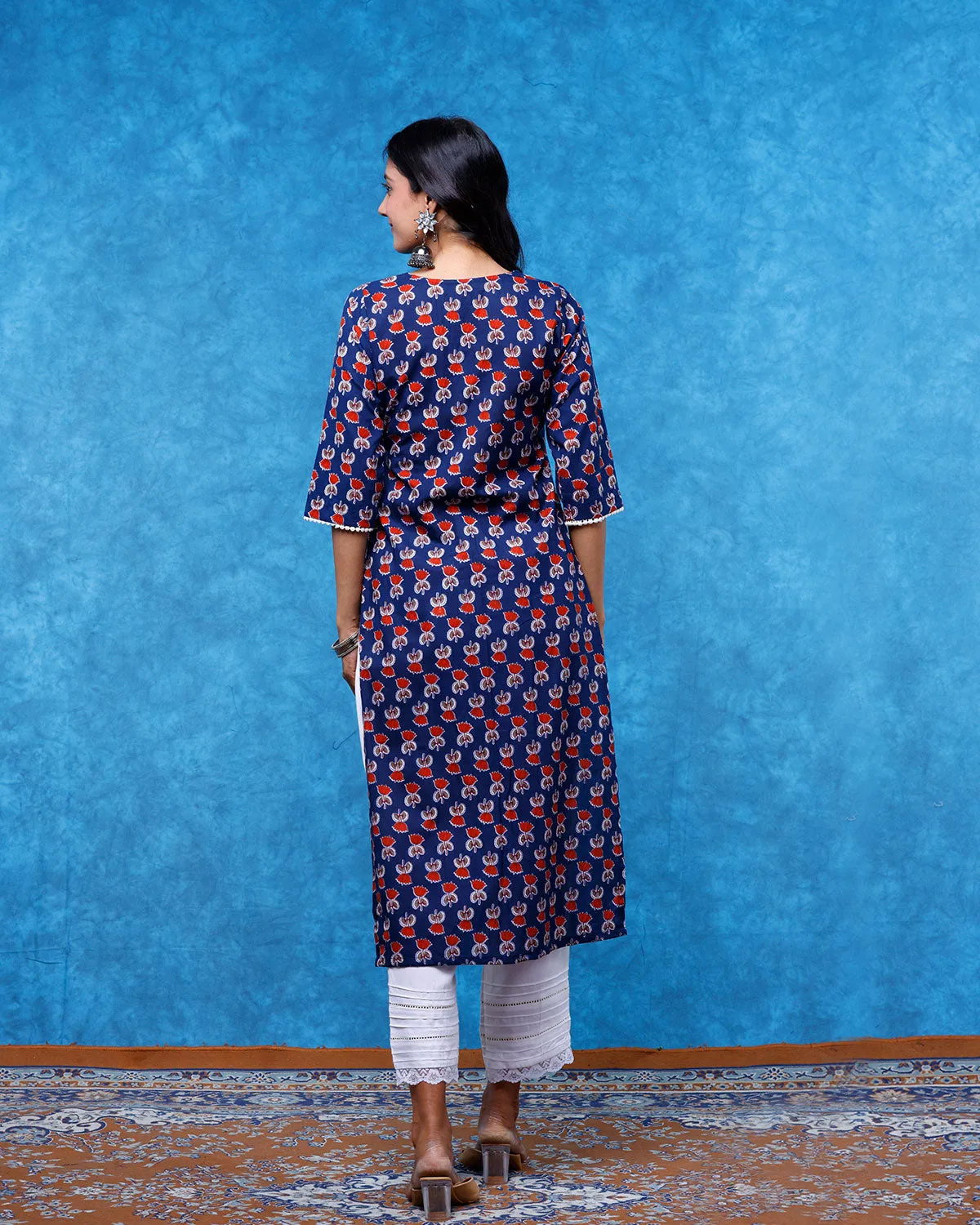 Blue Tulips Kurta With Lace
