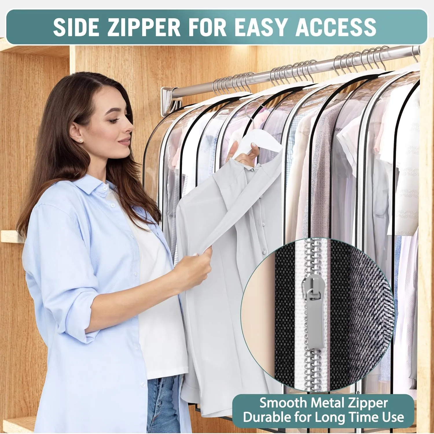 Clear Garment Bag for Hanging Clothes 10 Gusseted, 50 Suit Bags for Open Closet Storage Plastic Clothes Cover for Coat, Dress, Shirts, Fur, Jacket, Wardrobe Protectors, 4 Pack