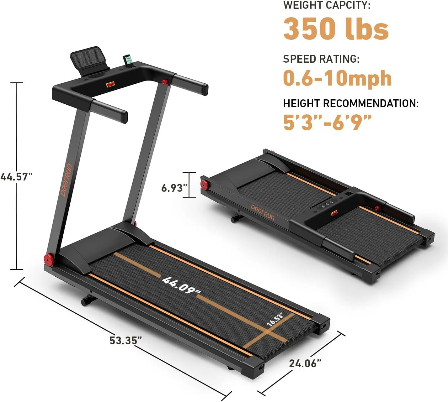 DeerRun Treadmills for Home, 3.5HP Folding Treadmill with Incline, 350 LBS Weight Capacity, Compact Portable Treadmill for Small Space Walking Jogging Running
