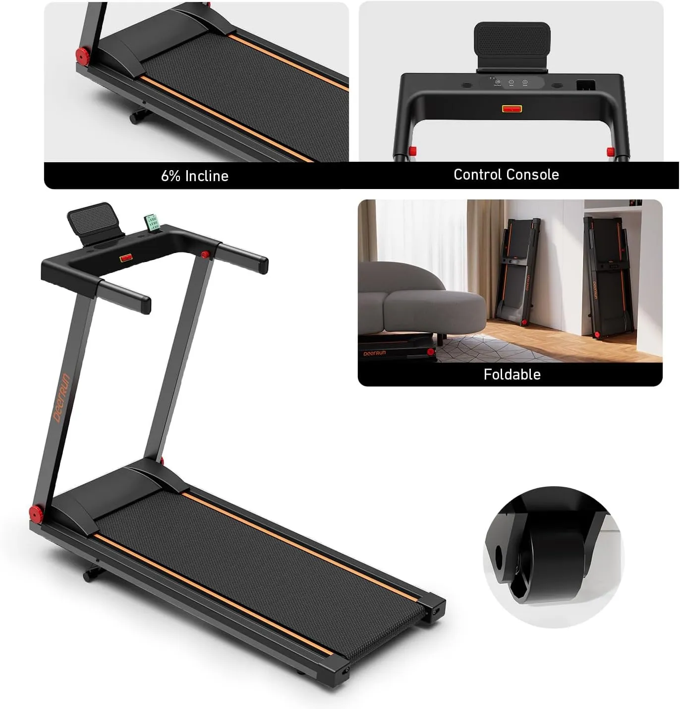 DeerRun Treadmills for Home, 3.5HP Folding Treadmill with Incline, 350 LBS Weight Capacity, Compact Portable Treadmill for Small Space Walking Jogging Running