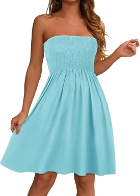 elescat Summer Dresses for Women Strapless Casual Beach Cover Ups Tube Top Sundress