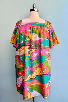 Emerald Landscape Woven Square Neck Dress by Blue Platypus