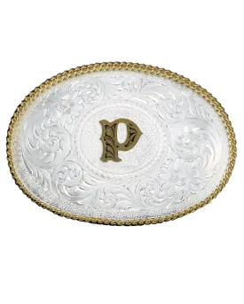 Engraved Initial P Medium Oval Buckle