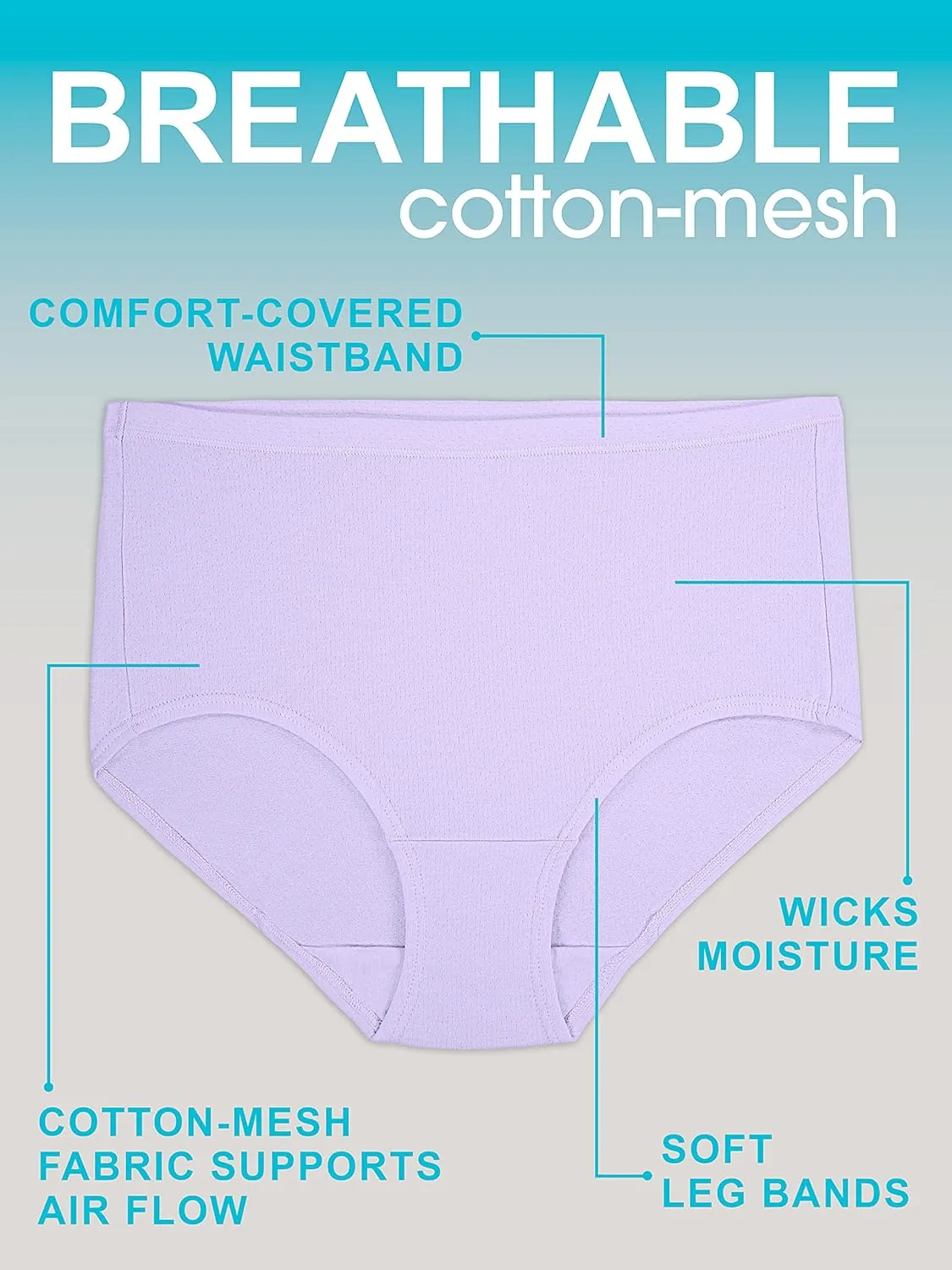 Fruit of the Loom Women's Breathable Underwear, Moisture Wicking Keeps You Cool & Comfortable, Available in Plus Size