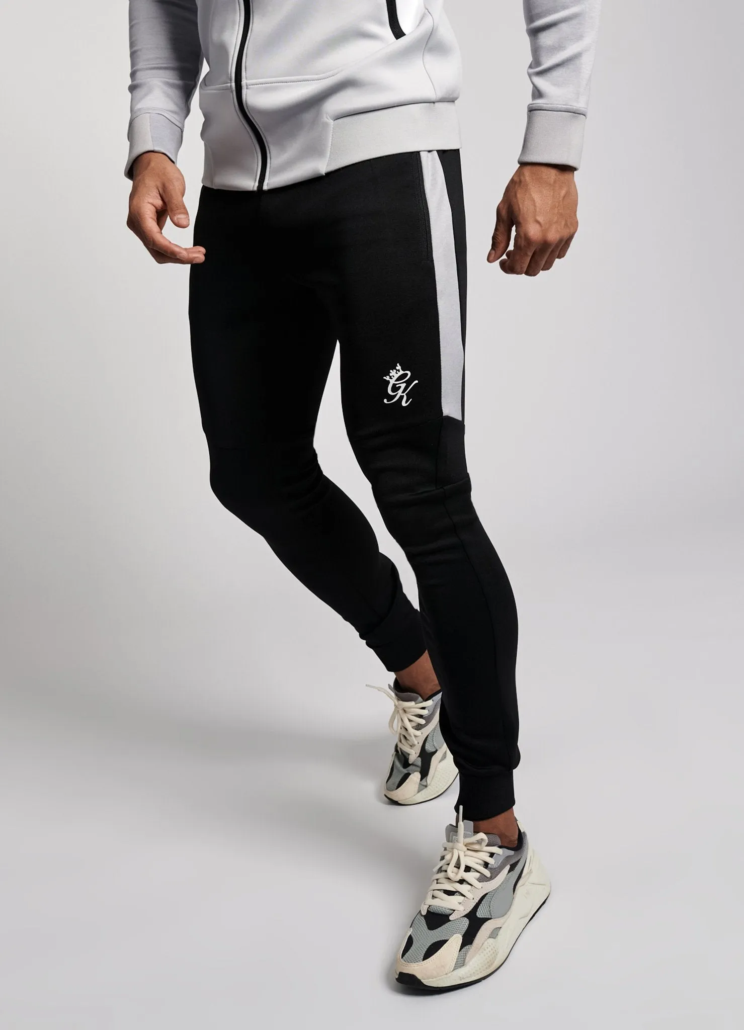 Gym King Chiba Poly Tracksuit Bottoms - Black/Grey Marl