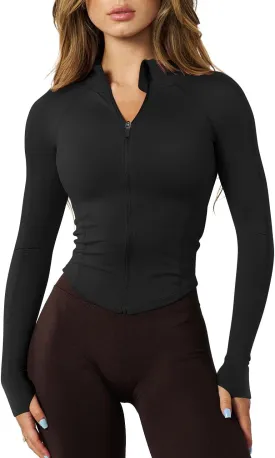 GYM RAINBOW Womens Snatched Workout Jackets Lightweight Zip Up Slim Fit Gym Track Athletic Jackets with Thumb Holes