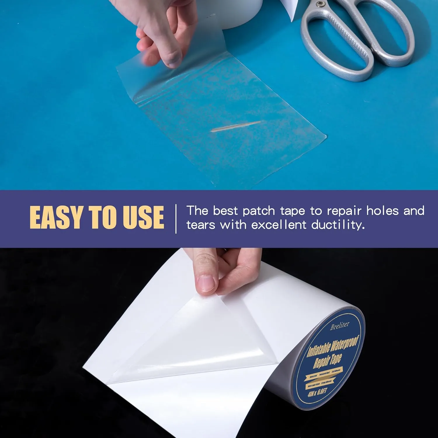 Inflatable Waterproof Repair Tape - Waterproof TPU Patch Repair Kit, Sealing Repair Tape for Air Mattress, Bounce House, Inflatable Toys, Swimming Ring - 4in x 6.6ft