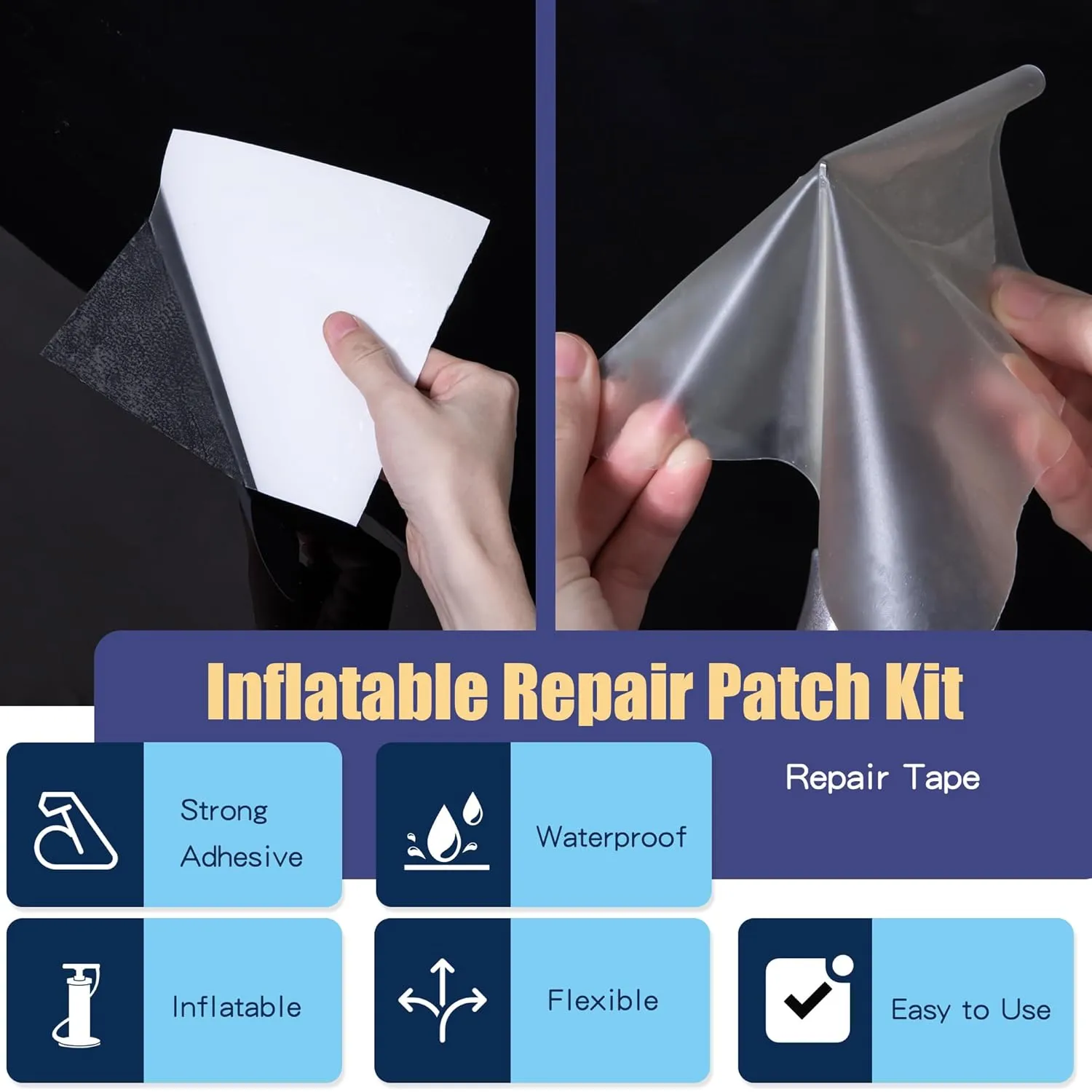 Inflatable Waterproof Repair Tape - Waterproof TPU Patch Repair Kit, Sealing Repair Tape for Air Mattress, Bounce House, Inflatable Toys, Swimming Ring - 4in x 6.6ft