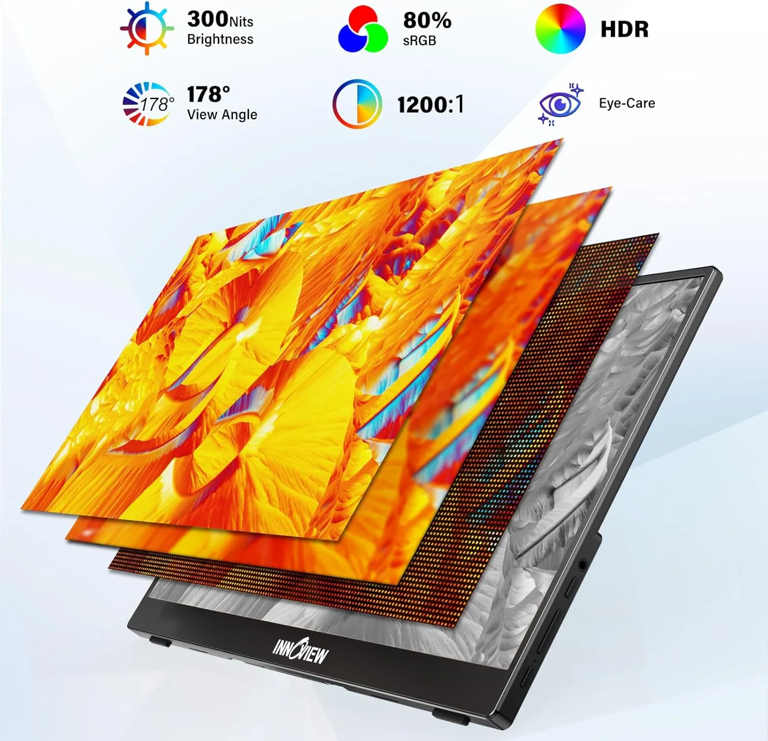 InnoView 15.6'' Portable Monitor for Laptop FHD 1080P USB-C Travel Monitors Built-in 90 Adjustable Stand Without Bag, HDR IPS Portable Laptop Monitor for MacBook PC Phone Xbox PS4/5 Switch